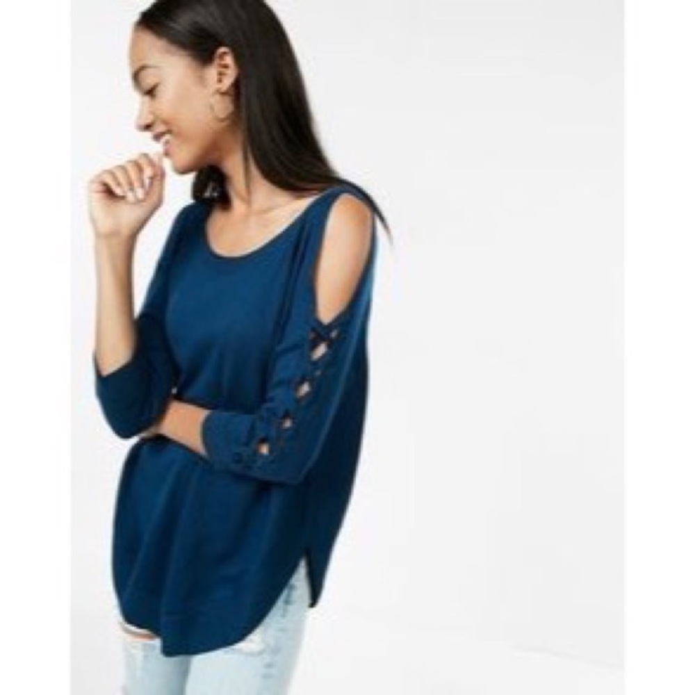 Express lace up cold shoulder circle hem sweater